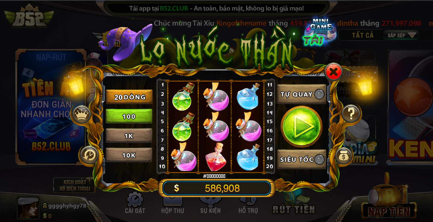 Trải nghiệm slot game Lọ Nước Thần tại cổng game nổ hũ B52 CLUB